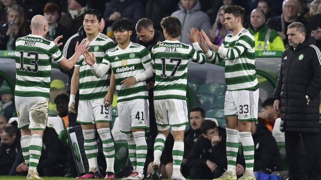 Oh Hyeon-gyu, Reo Hatate and Matt O'Riley head on to add four goals for Celtic