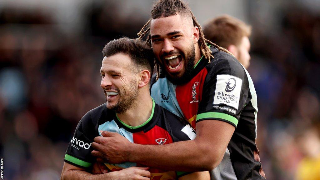 Danny Care and Chandler Cunningham-South celebrate a try