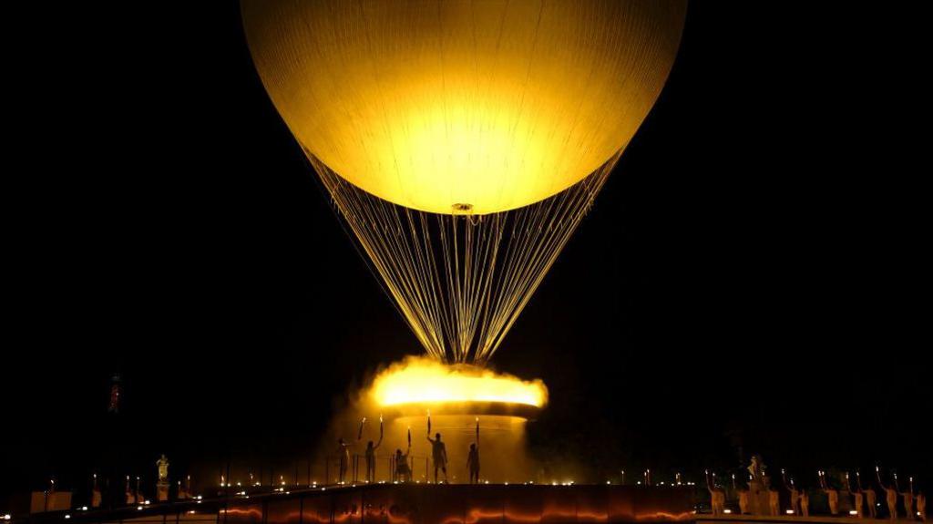 The Paralympic cauldron rises into the sky above Paris