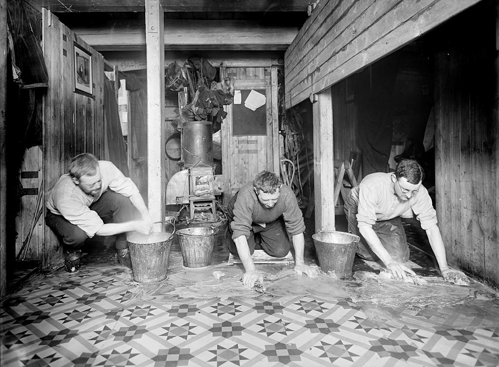 Scrubbing the floor of the hold on Endurance - known as "The Ritz"