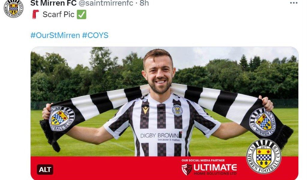 St Mirren's Conor McMenamin tweet