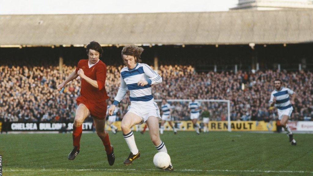 Liverpool's Alan Hansen (left) and Stan Bowles (right) of QPR