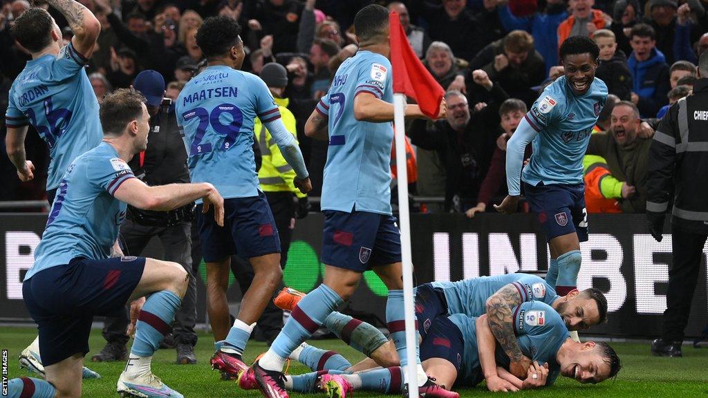 Burnley celebrate Connor Roberts' winner