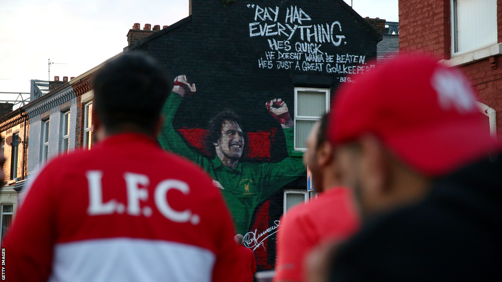 A mural in honour of former Liverpool goalkeeper Ray Clemence near Anfield