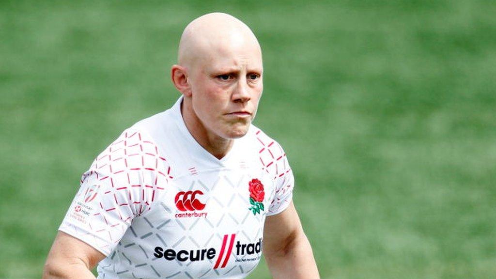 Heather Fisher playing for England in the World Rugby Sevens Series in Canada in May 2019