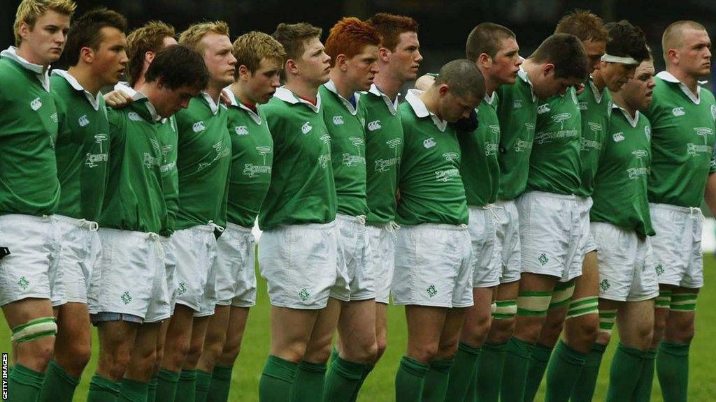 Ireland under-19 team line out before meeting New Zealand