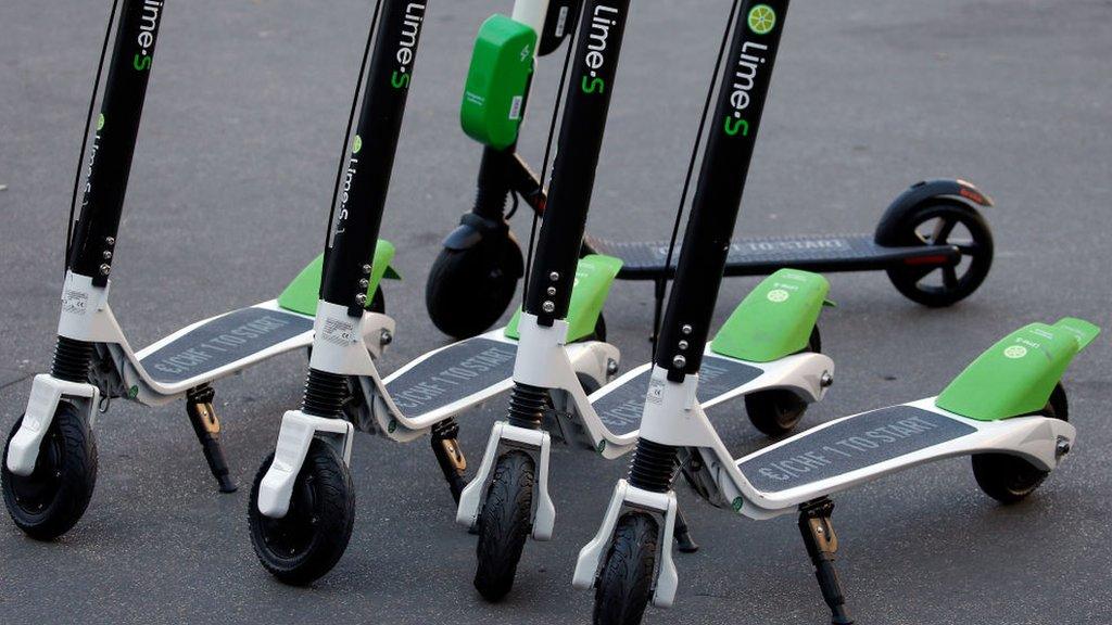 Lime scooters on a street