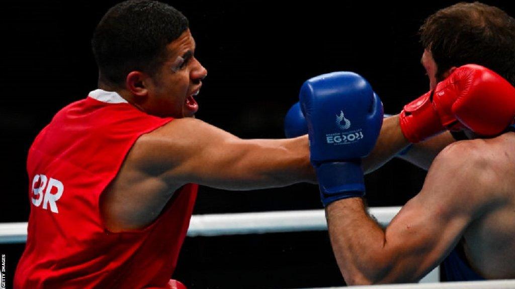 British boxer Delicious Orie in action at the European Games