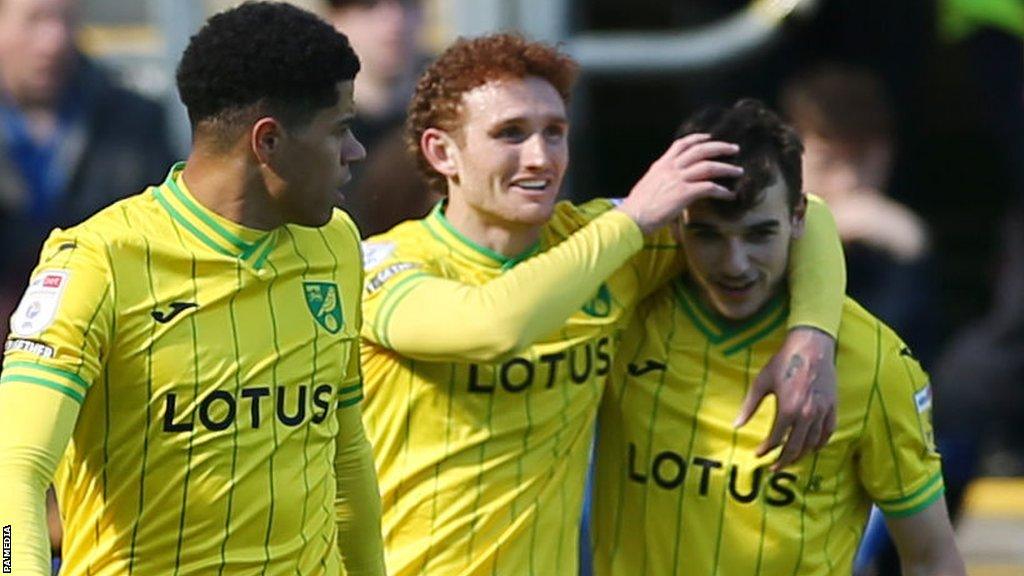 Liam Gibbs celebrates scoring his first goal