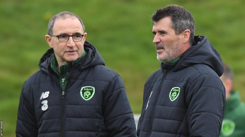 Martin O'Neill and Roy Keane pictured during a Republic of Ireland training session