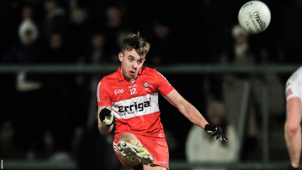 Oisin McWilliams in action for Derry against Tyrone in this year's Dr McKenna Cup