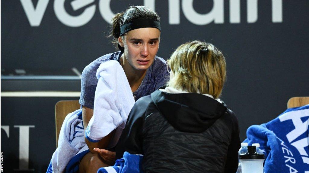 Anhelina Kalinina of Ukraine in tears on her chair during the Italian Open final