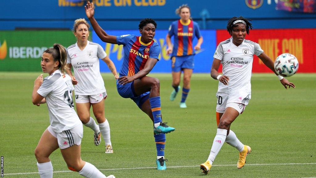 Asisat Oshoala playing for Barcelona