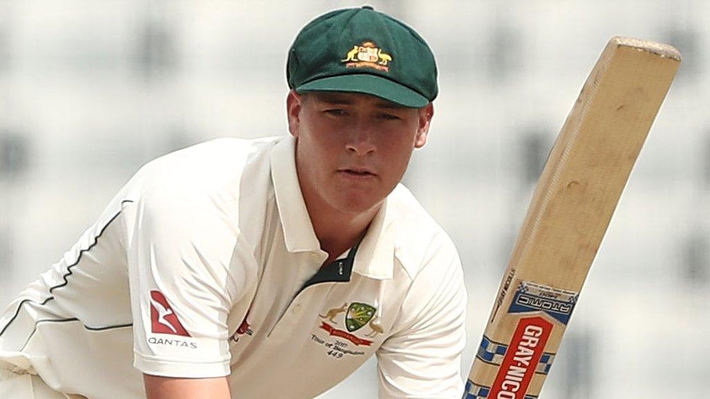 Matt Renshaw flicks a ball into the leg-side while batting for Australia against Bangladesh