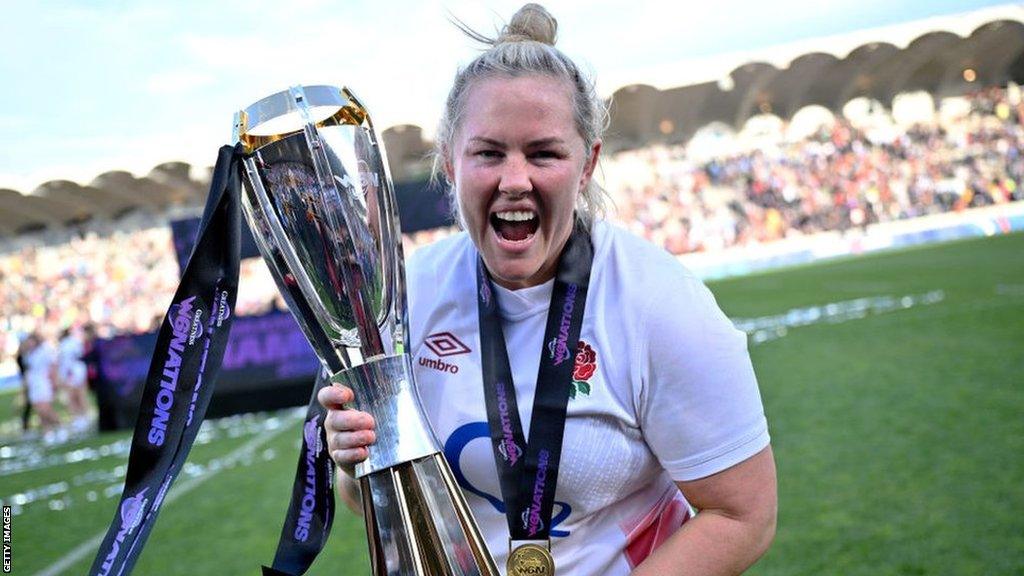 England captain Marlie Packer with the Women's Six Nations trophy