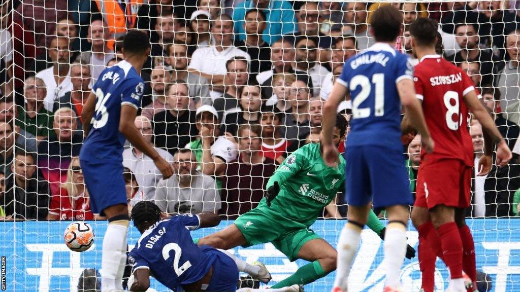 Axel Disasi scores his first goal for Chelsea at Stamford Bridge.