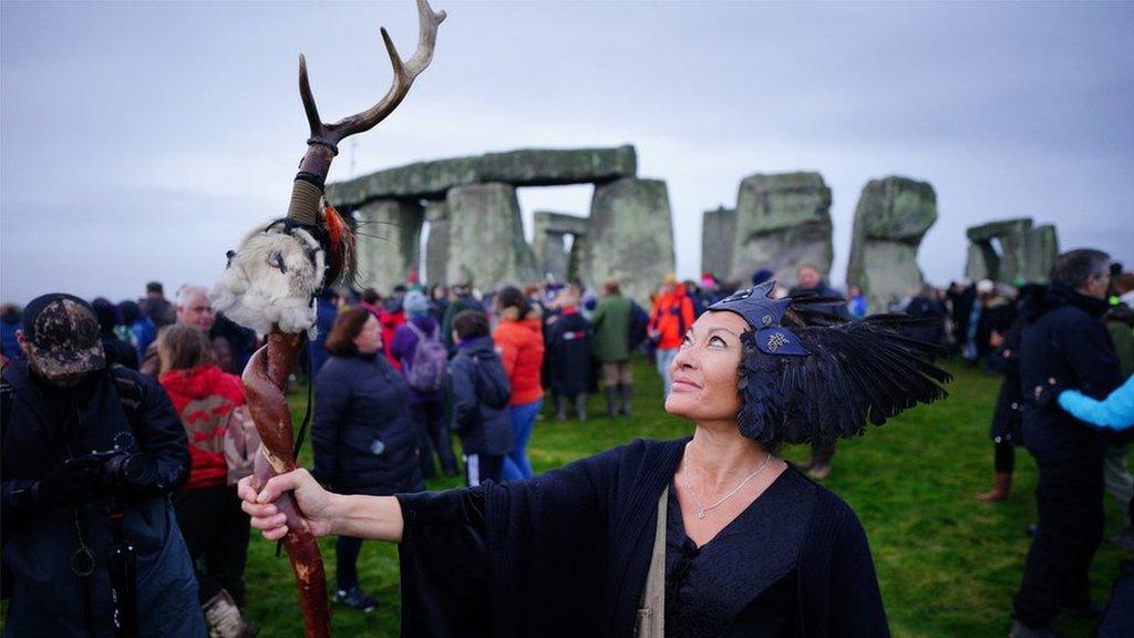 People gathered at Stonehenge