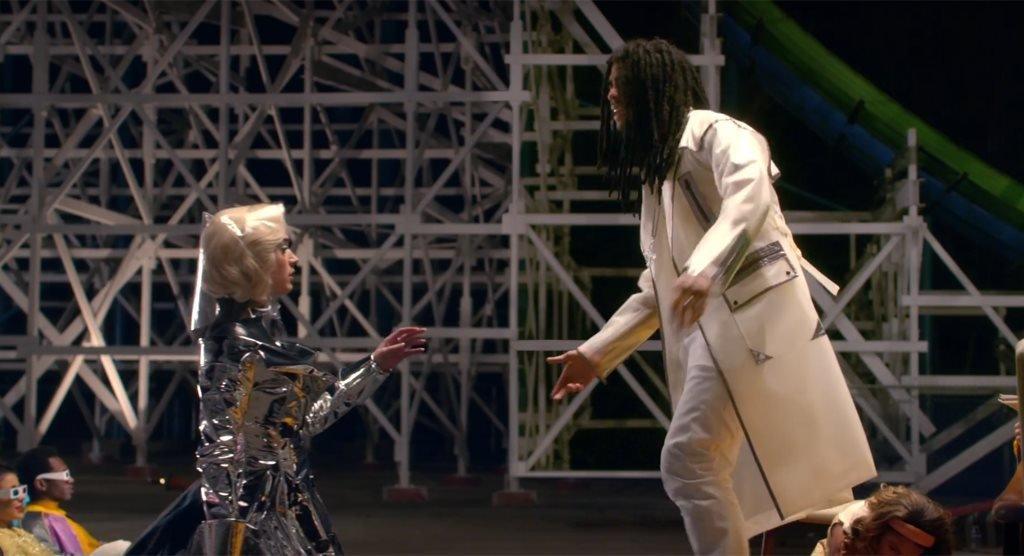 Katy Perry and Skip Marley in the video for Chained to the Rhythm