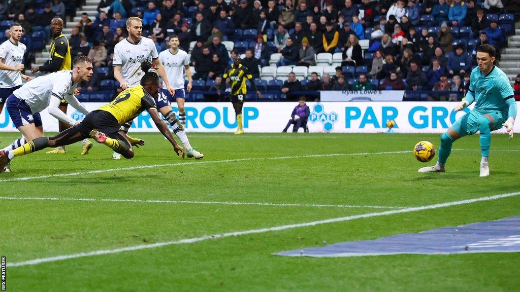 Vakoun Issouf Bayo of Watford during the Championship Match between Preston North End and Watford at Deepdale on 16 December 2023 in Preston, England