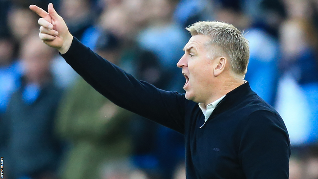 Dean Smith reacts during a Premier League match