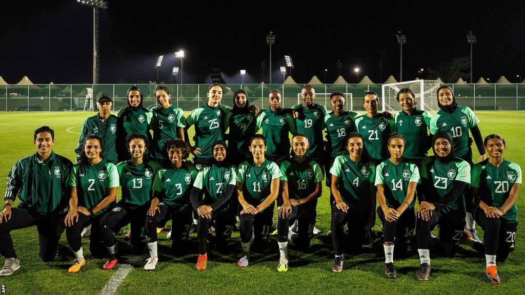 Players of Saudi women's football team attend a training session in Taif on September 21