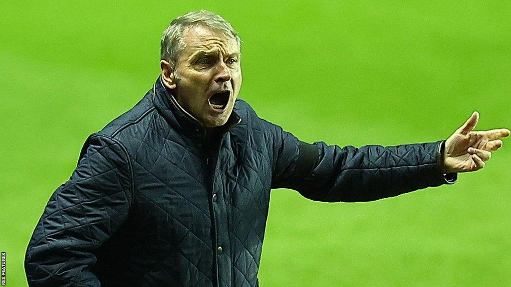 Paul Simpson barking instructions during his team's 5-1 defeat away to Reading on 28 November