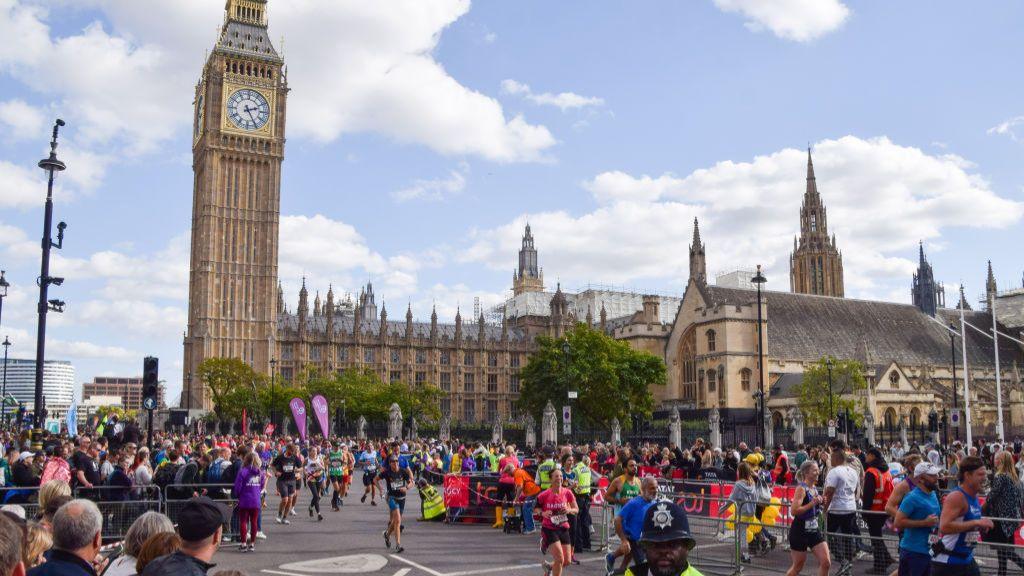 London Marathon runners in front of Big Ben