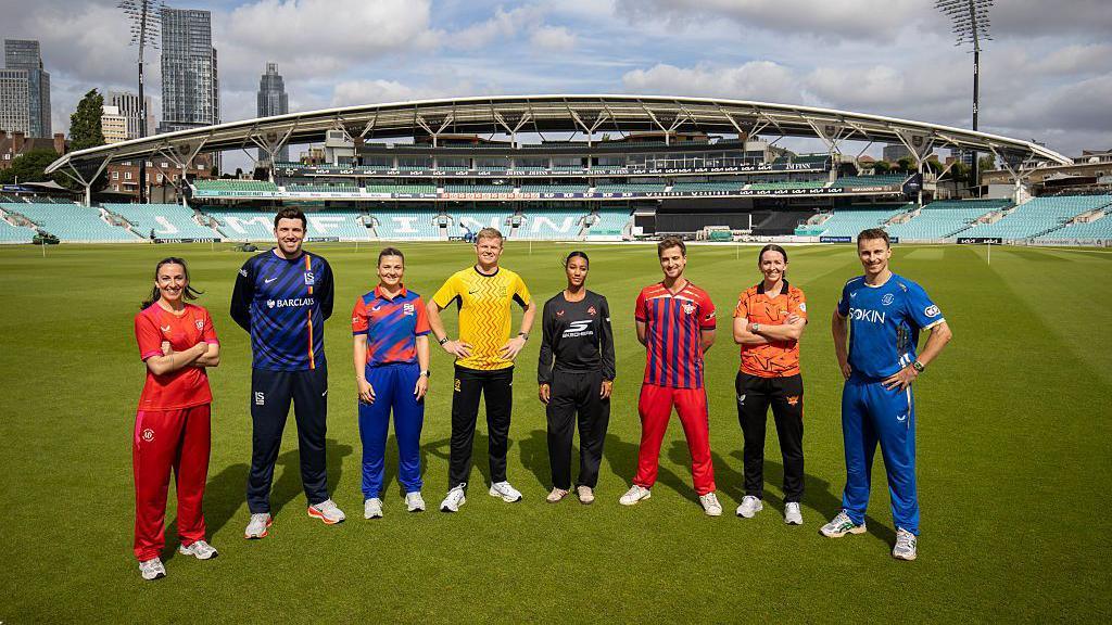 Members of all eight teams in The Hundred at a launch event
