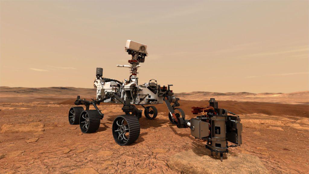 An illustration of Nasa's Perseverance Rover on Mars