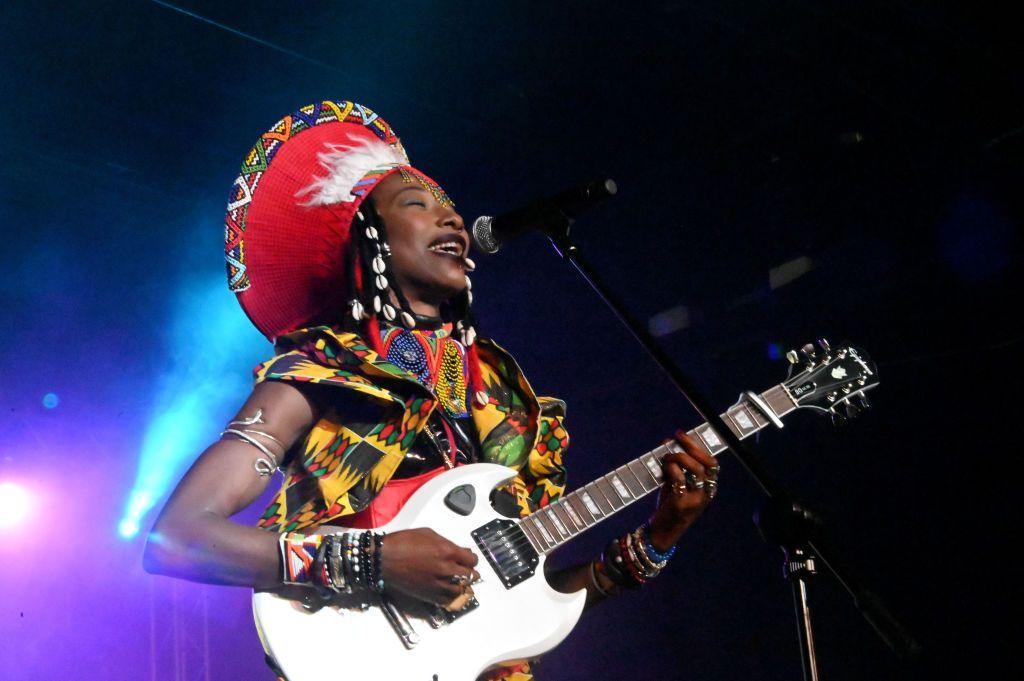 Malian singer-songwriter Fatoumata Diawara sings and plays guitar on stage - Saturday 28 September 2024