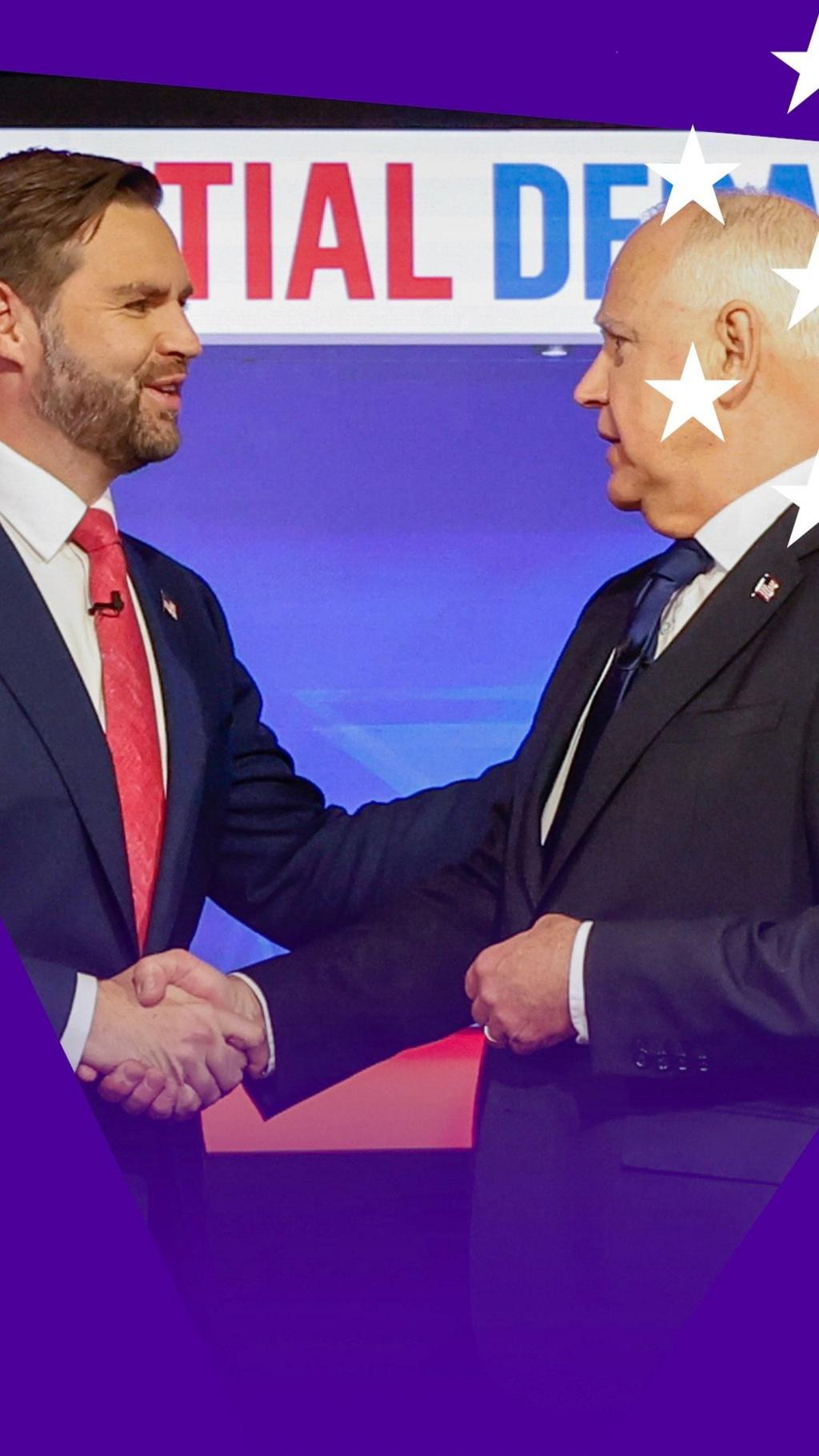 JD Vance and Tim Walz shake hands ahead of the debate