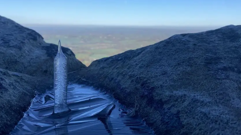 An ice spike on a mountain in Derbyshire