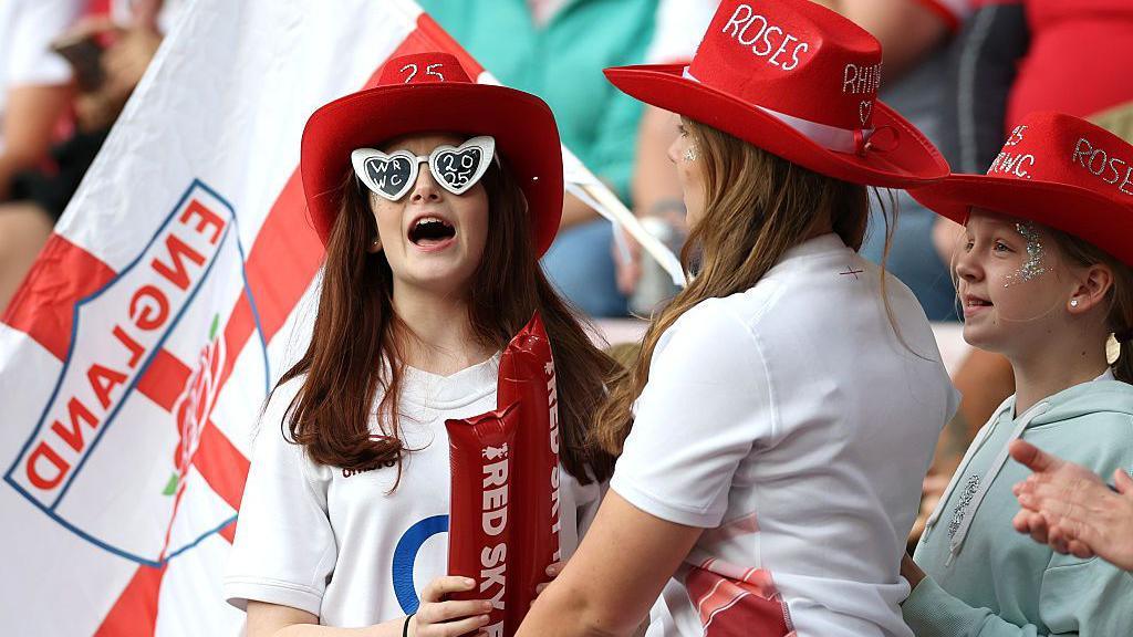 England fans wearing Red Roses cowboy hats