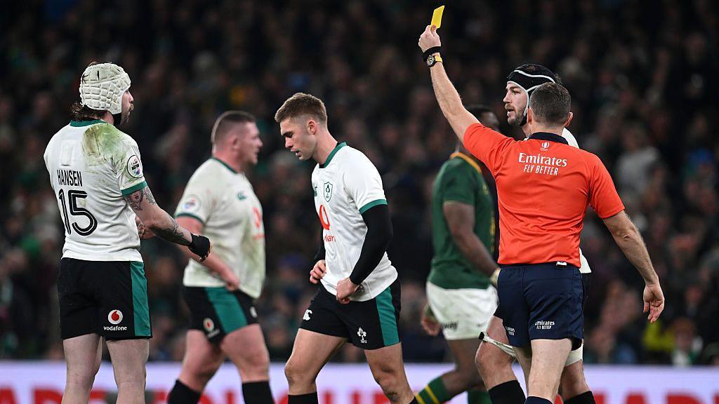 Jack Crowley shown yellow card