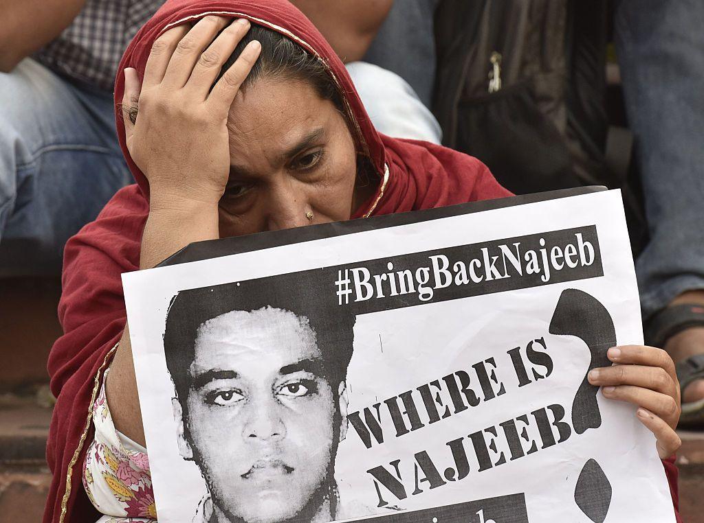 Najeeb Ahmed's mother at JNU campus on November 3, 2016 in New Delhi, India. 