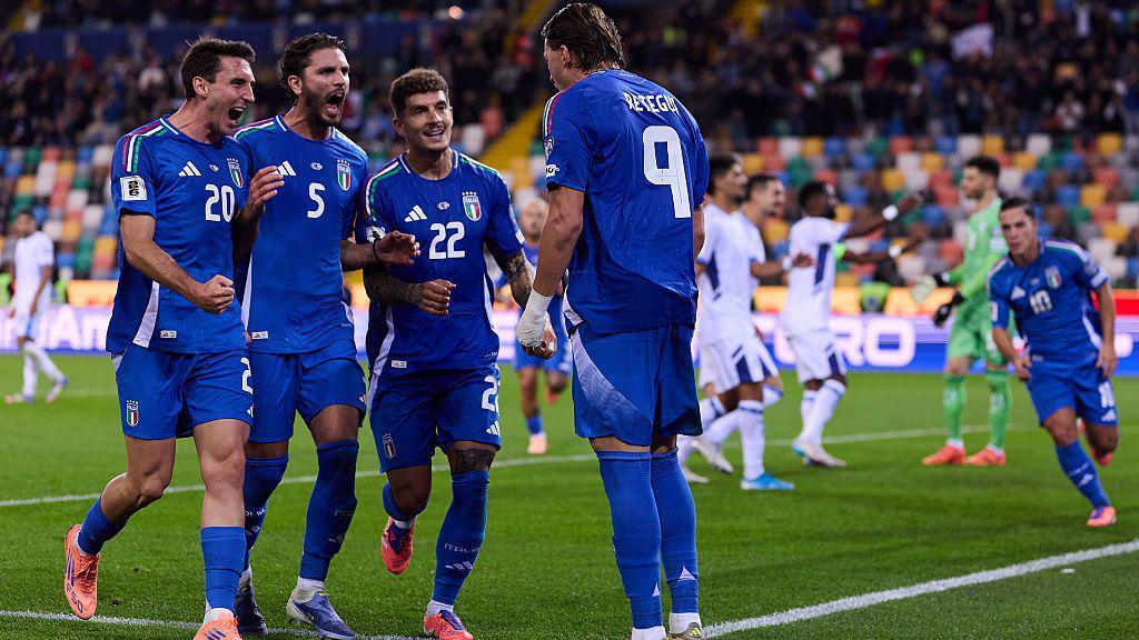 Italy celebrate a goal