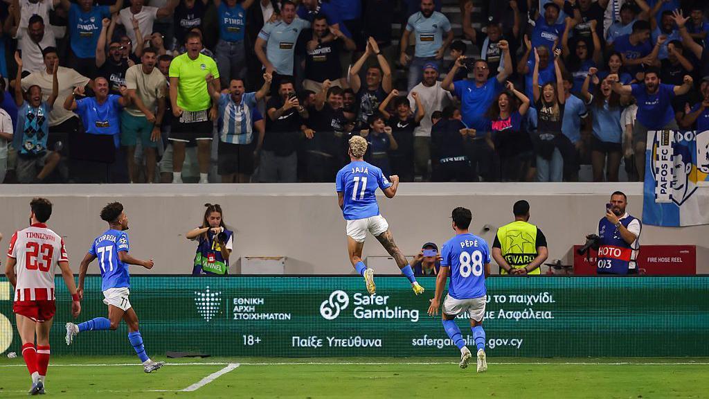 Jaja celebrates a goal for Pafos