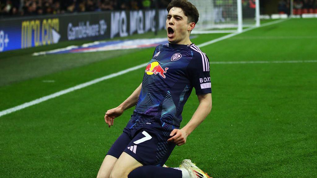 Dan James celebrates a Leeds goal