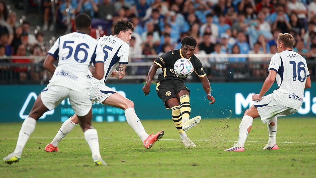 Manchester City's Ryan McAidoo in action against Inter Milan