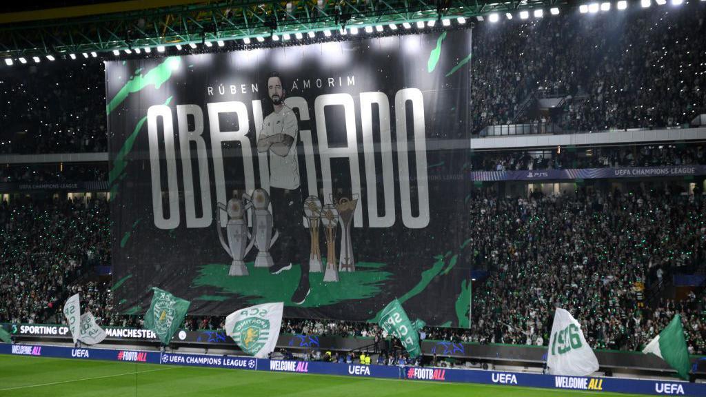 Sporting fans displayed a banner to their departing manager before the match