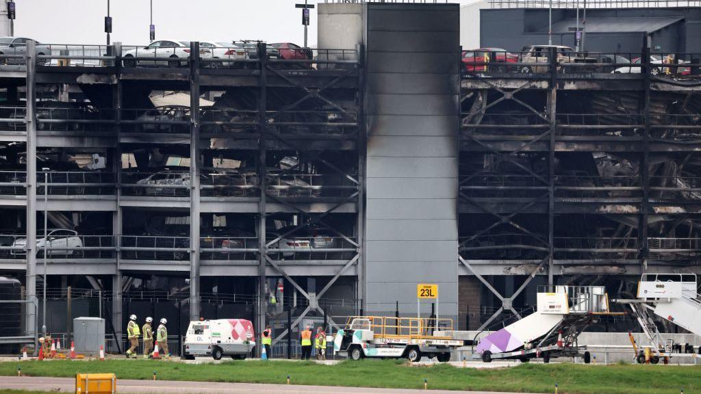 The fire damaged car park in Luton