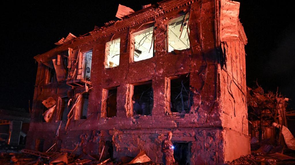 Destroyed building in Zaporizhzhia after Russian strikes