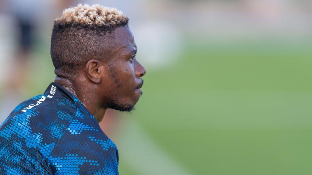 Napoli Player Victor Osimhen looks on during training