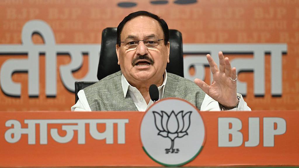 Federal minister JP Nadda addresses a press conference at the BJP Headquarters on July 22, 2026