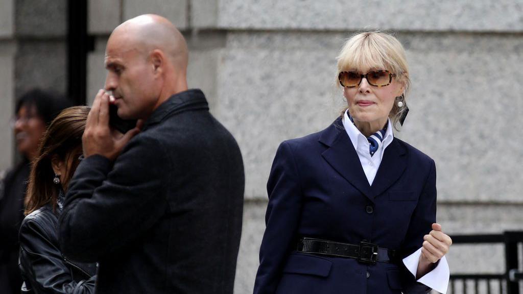 E Jean Carroll appears outside of a New York courtroom on Friday 6 September