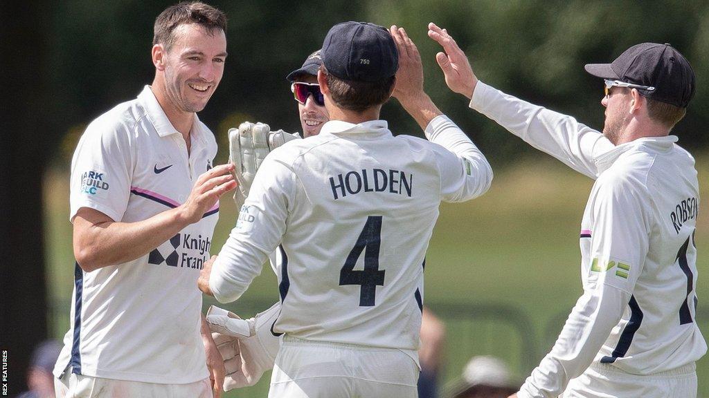 Toby Roland-Jones takes a wicket