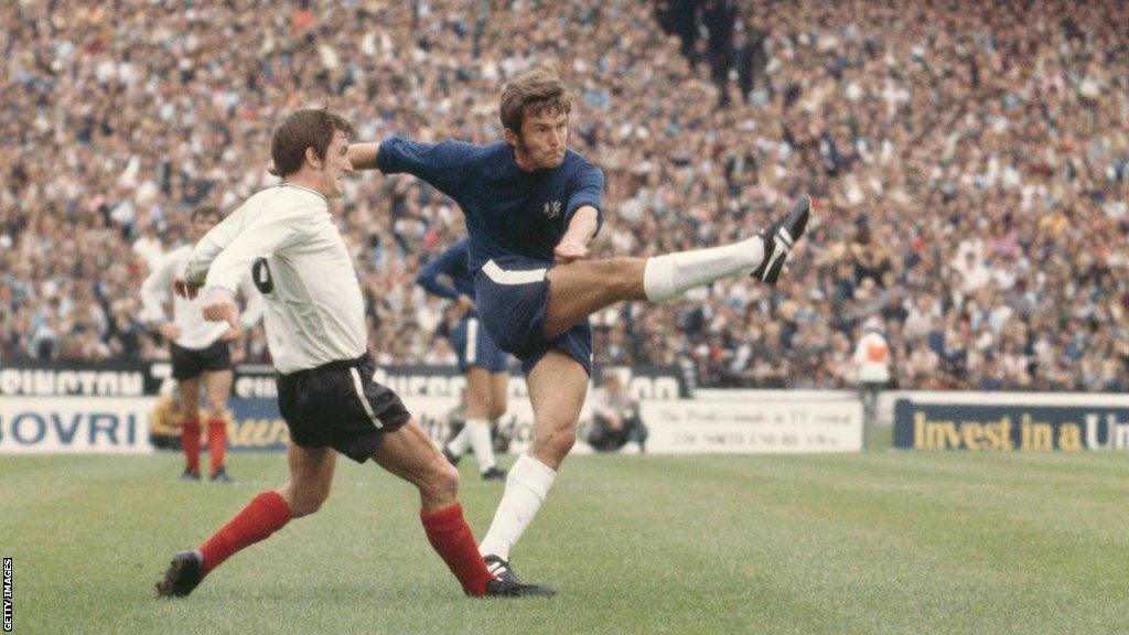 John Hollins in action during a First Division match against Derby County