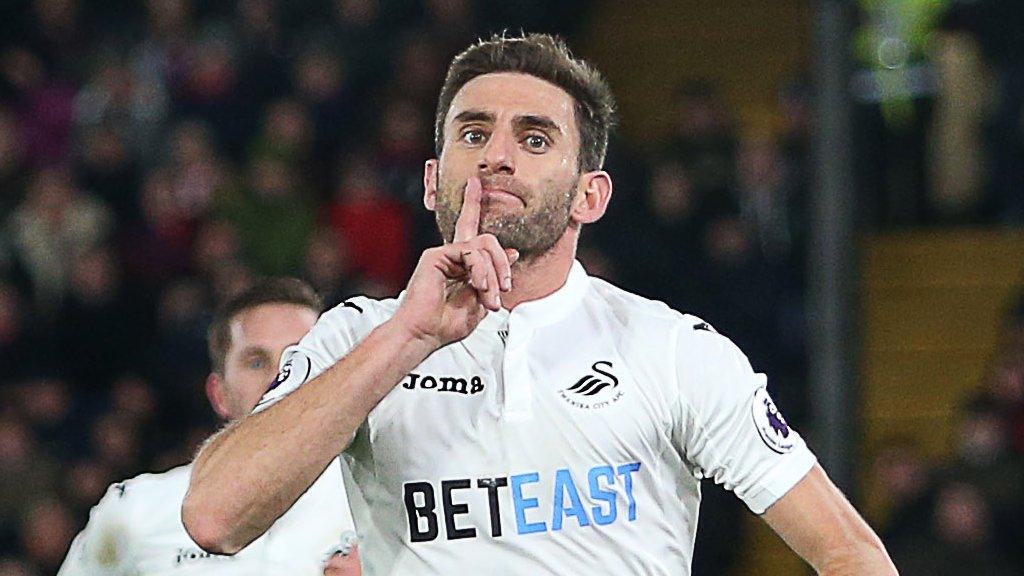 Angel Rangel celebrates a Swansea City goal