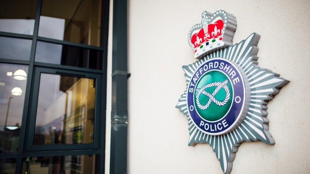 Staffordshire Police crest outside of its headquarters.