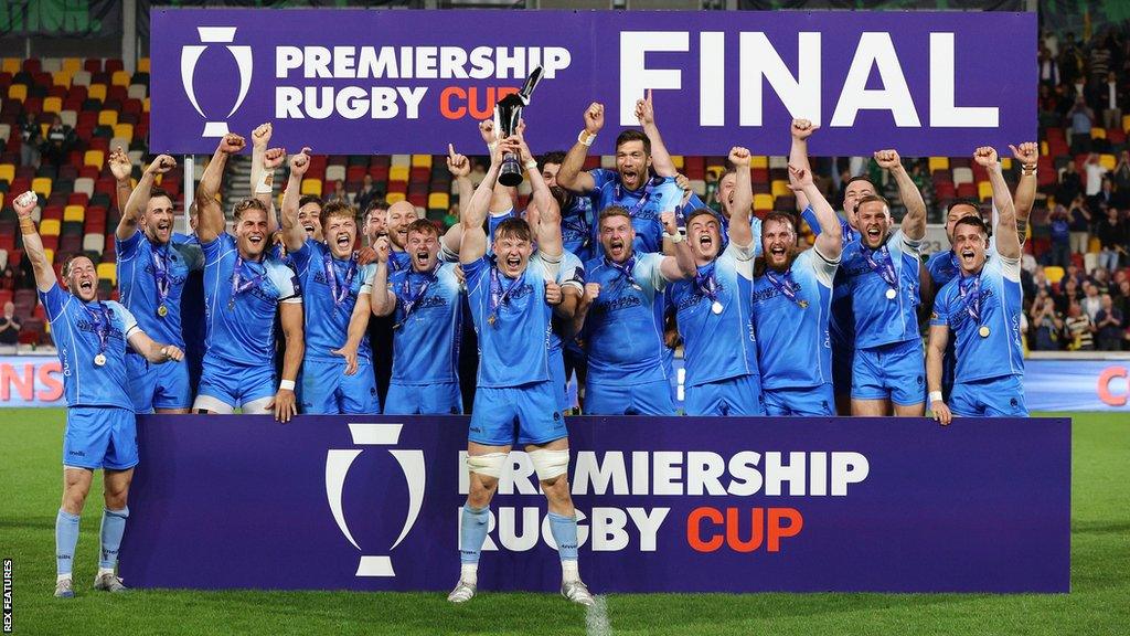 Worcester Warriors celebrate winning the 2022 Premiership Rugby Cup